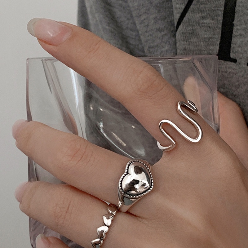 Bộ 3 Nhẫn Bạc Hình Trái Tim Và Sóng Cho Nữ