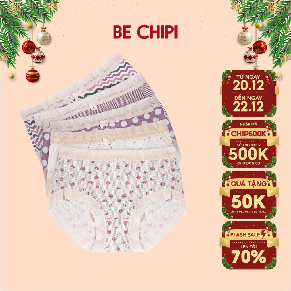 Combo 5 Quần Lót Cotton Cạp Vừa Mỏng Nhẹ Siêu Thoáng Họa Tiết Có Ren By Bechipi - QL5514