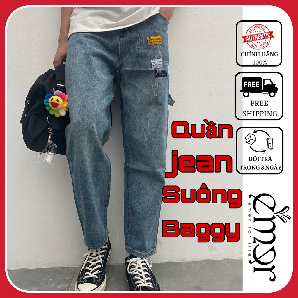 Quần JEAN BAGGY ỐNG SUÔNG Oversize Nam Nữ phong cách Hàn Quốc Ullzang E'mer