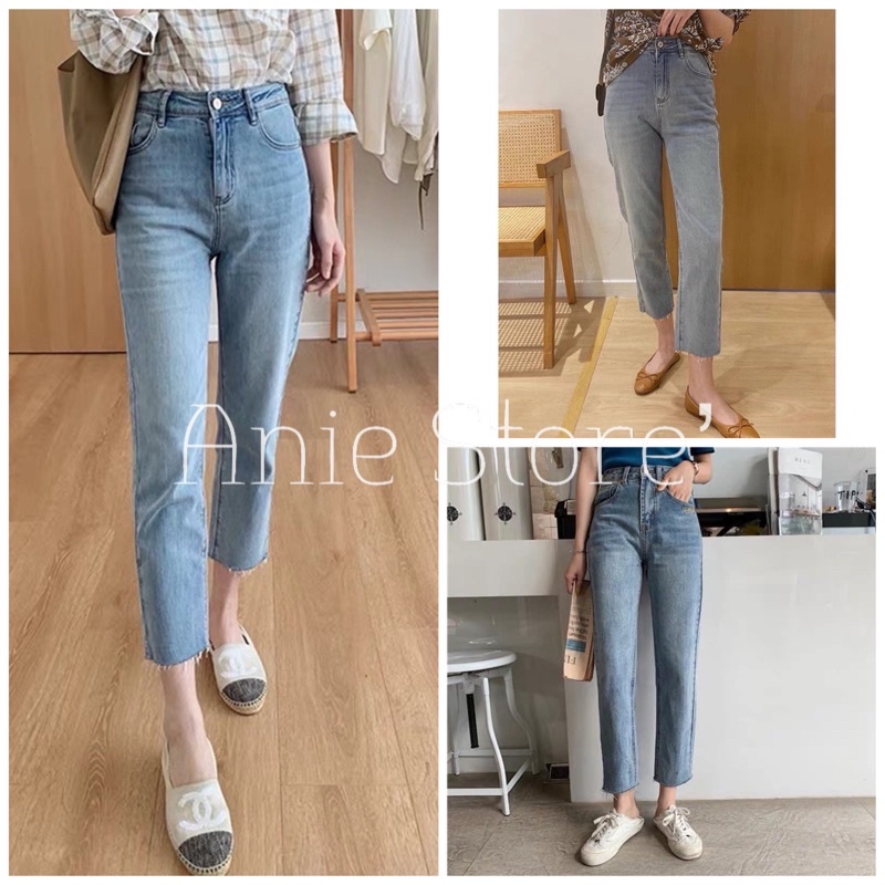Quần Jeans Nữ Thêu Chữ YN Dáng Lỡ 🦋 Quần Bò Nữ Sước Gấu 2 Màu 🦋