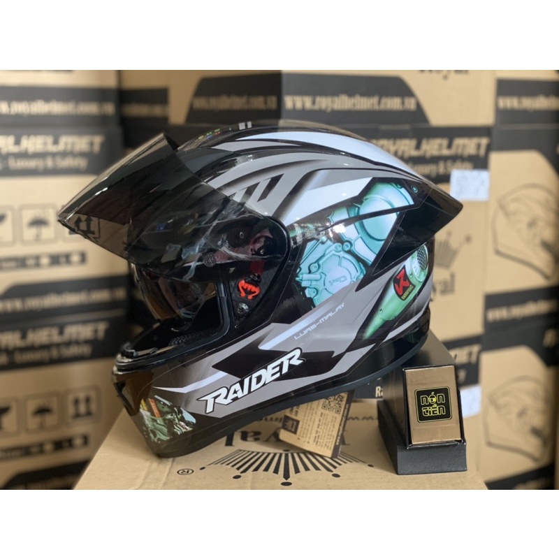 MŨ FULLFACE 2 KÍNH M266 ĐEN BÓNG LÊN TEM HÃNG XE XÁM BẠC CỰC ĐẸP, MUA 1 NÓN TẶNG 1 Quà, BH 12 tháng