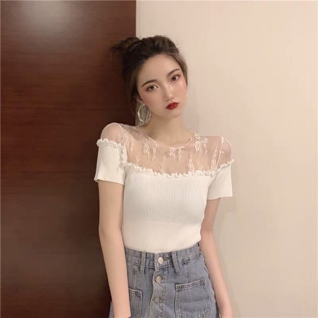 Áo trễ vai phối lưới