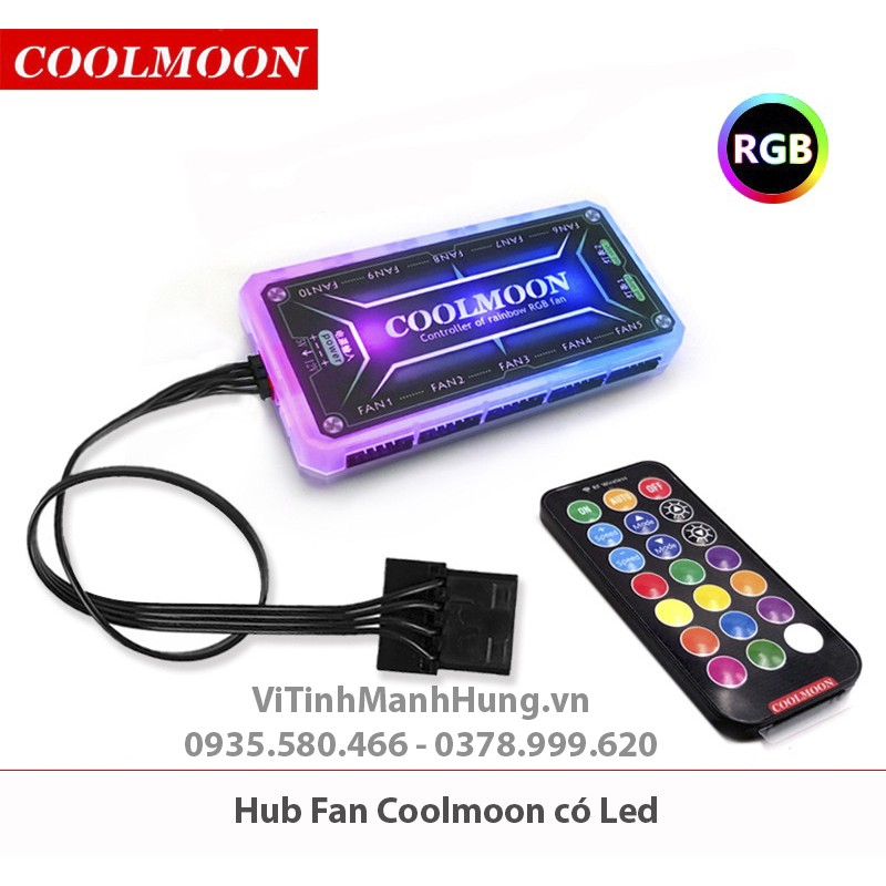 Quạt Led 12cm RGB Coolmoon V4 - Led vòng 2 mặt và led tâm, Hub có Led hoặc đồng bộ Mainboard Sync.