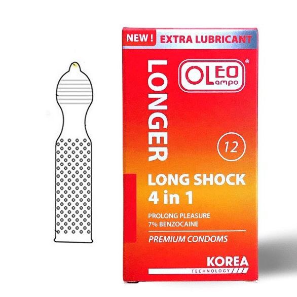 Bao Cao Su OLEO LAMPO LONGSHOCK 4in1 New EXTRA LUBRICANT hộp 12 cái ( che tên sản phẩm )