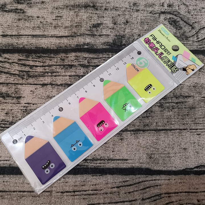 HCM - Vỉ 5 tệp bookmark kute hình bút chì kiêm viết note mini