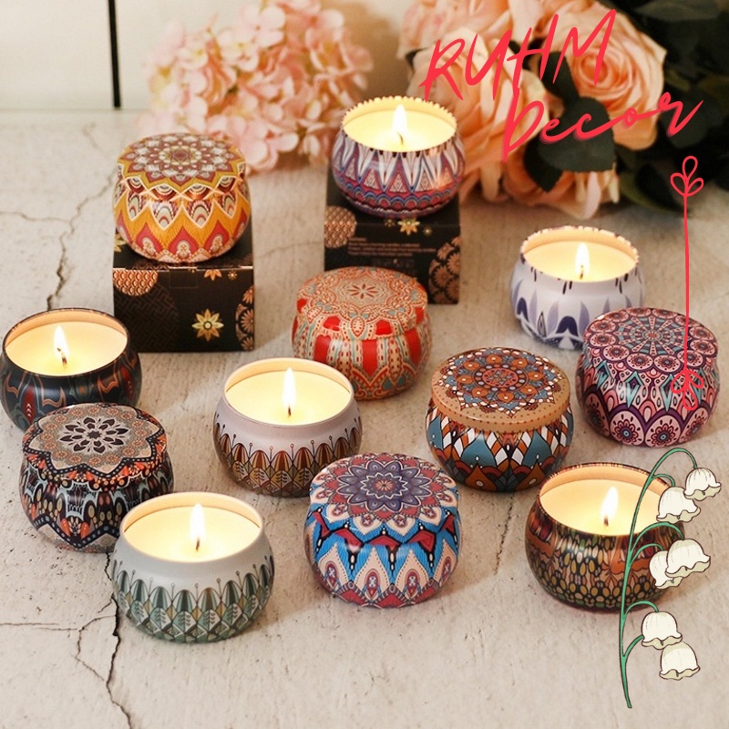 Nến thơm hoa khô thiên nhiên làm từ sáp đậu nành thanh lọc không khí khử mùi hôi decor trang trí nhà cửa spa homestay