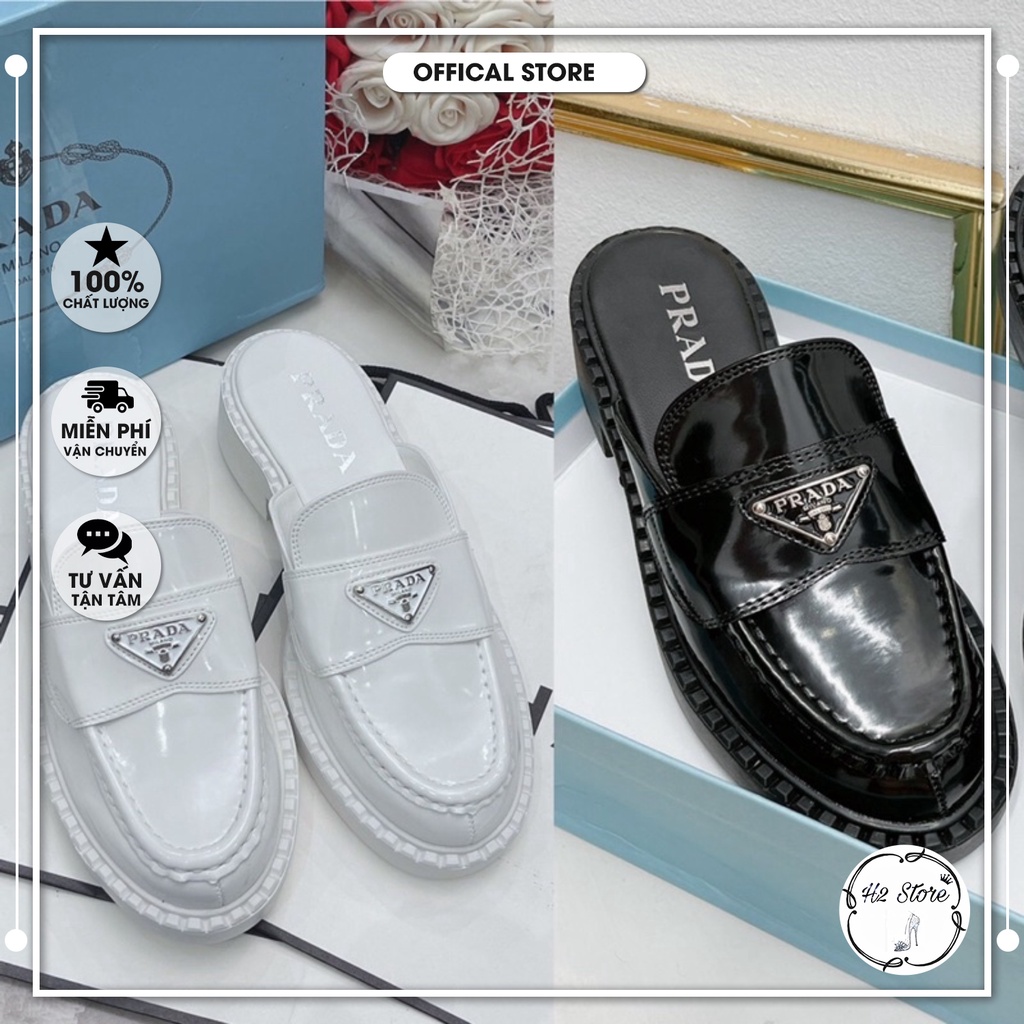 👠👟 Sục prada da bóng gót vuông fullbox ⚡