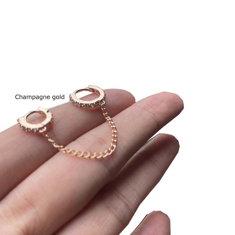 Khuyên tai xỏ hai lỗ phối dây xích thời trang cho nữ