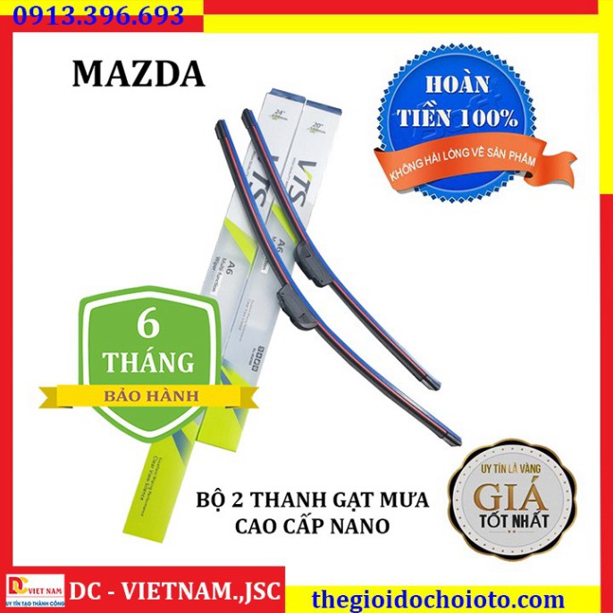 Sản Phẩm Bộ 2 thanh gạt nước mưa ô tô Nano xương mềm cao cấp dành cho hãng xe Mazda: Mazda2-Mazda3-Mazda6-Mazda CX5-Mazd