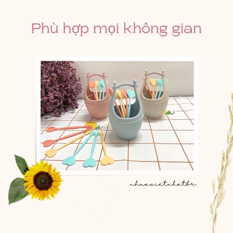 Bộ 10 chiêc dĩa ăn trái cây Việt Nhật (3399) dễ thương hình trái tim ở cán cầm, Dĩa xiên hoa quả tiện lợi