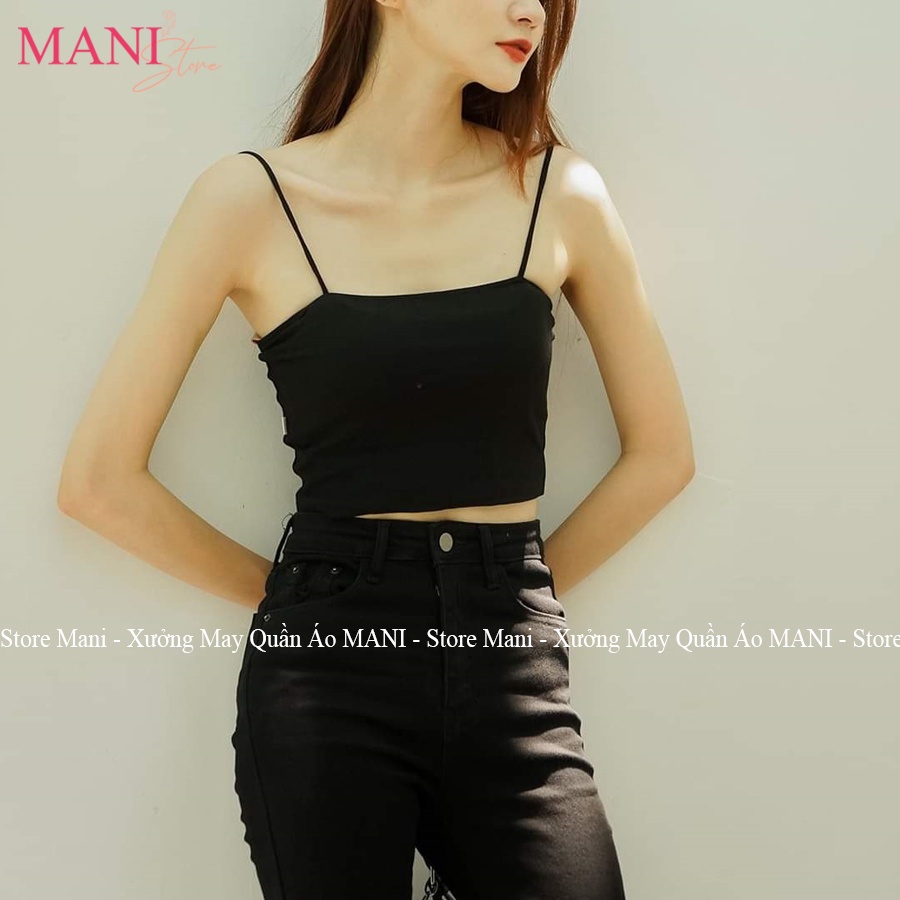 Áo 2 dây nữ croptop kiểu body dáng ôm sợi bún chất vải cotton co dãn màu đen trắng mặc đi chơi ở nhà đều đẹp