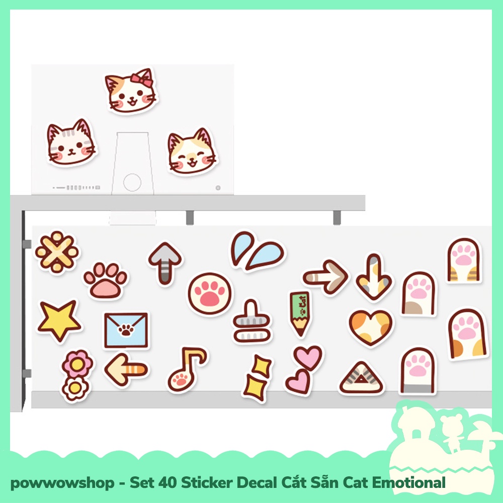 [Sẵn VN - Hỏa Tốc] Set 40 Sticker Mini Decal Dán Trang Trí Vật Dụng Mẫu Cute Cat Emotional