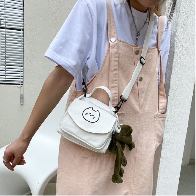 Túi Đeo Chéo Canvas Mini Nam Nữ Đi Học Đi Chơi Ngộ Nghĩnh Dễ Thương Phong Cách Hàn Quốc