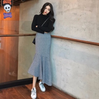 CHÂN VÁY DẠ ÔM BODY BÈO KẺ CARO DÁNG MIDI MÙA ĐÔNG