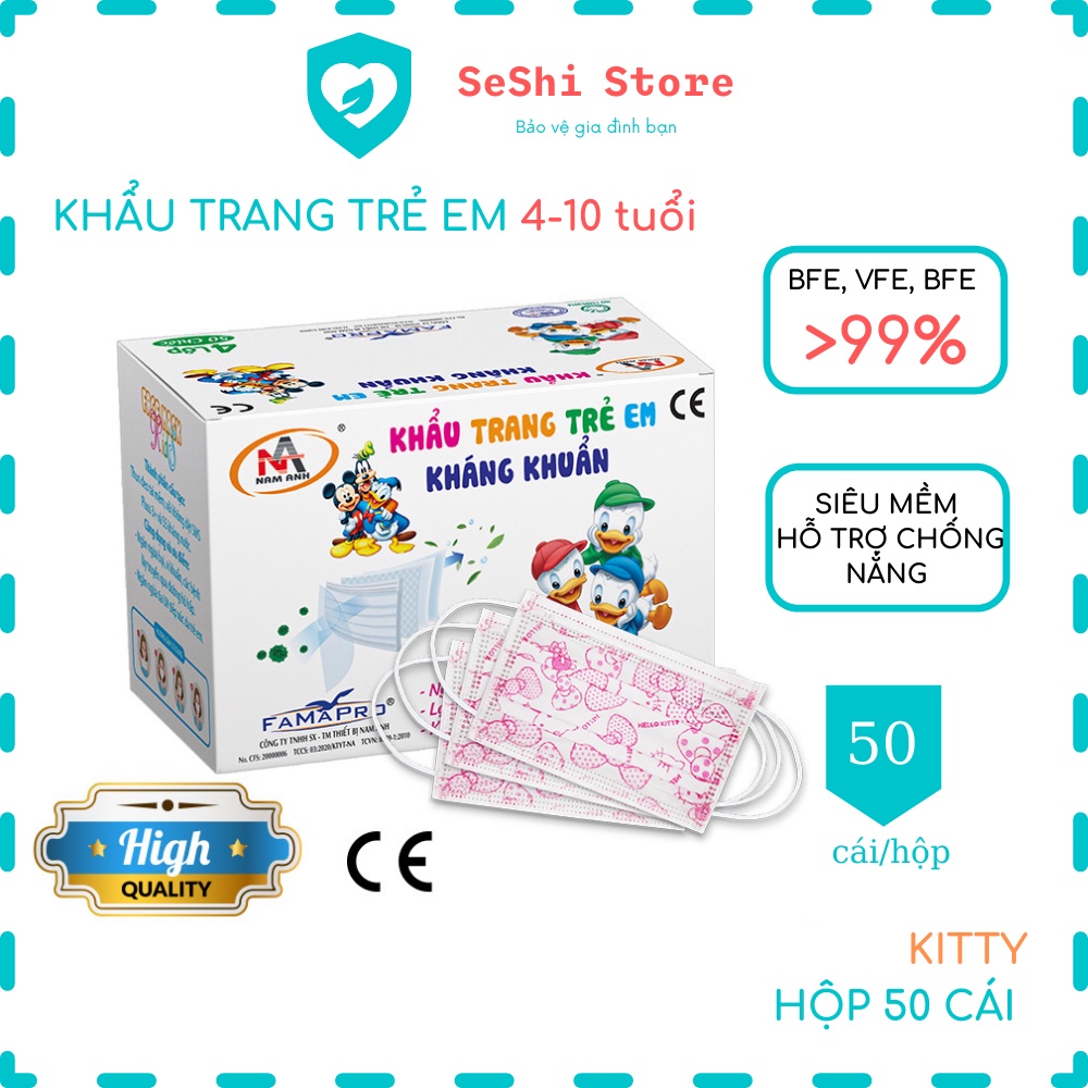 Khẩu trang y tế trẻ em 4 lớp kháng khuẩn in hình dễ thương khẩu trang Famapro max kid