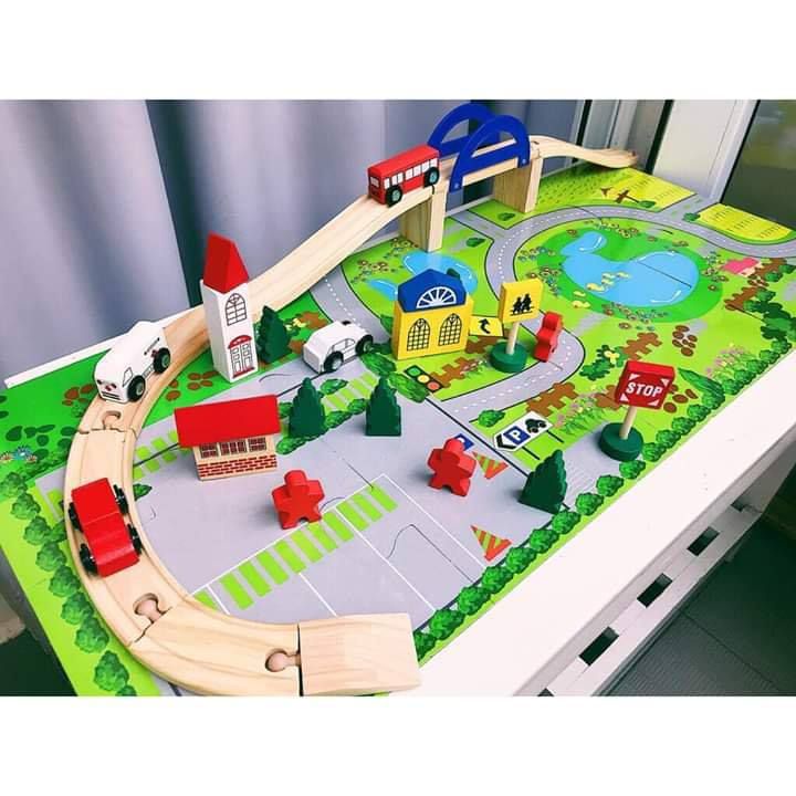 Đồ chơi xếp hình giao thông cầu vượt đường sắt bằng gỗ cho bé phát triển tu duy thông mình