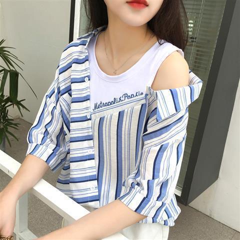 Áo Sơ Mi Tay Ngắn Giả Hai Lớp Họa Tiết Kẻ Sọc Dáng Rộng Phong Cách Hàn Quốc Thời Trang Mùa Hè 2022 Mới Dành Cho Học Sinh Tiểu Học