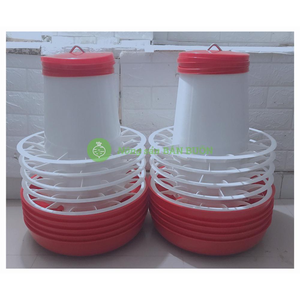 10 Máng Ăn Đại Đế Đỏ, Máng ăn Cho Gia Cầm (Gà, Vịt, Ngan, Ngỗng, Chim...) Chia ô, Có Móc Treo, ĐK Đế 45 cm, Chiều cao 30