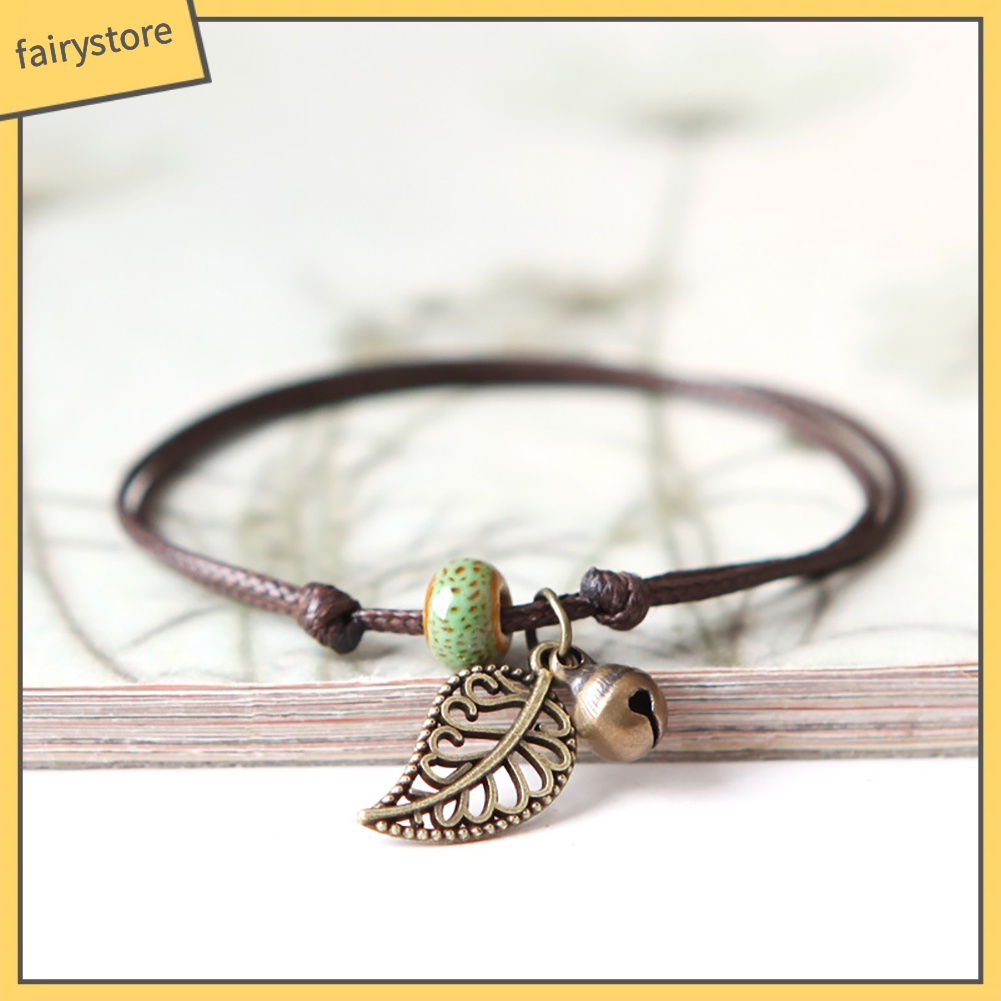 Vòng tay dây da mặt hình lá phong cách cổ điển cho cặp đôi