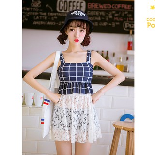 CÓ SẴN bikini đồ bơi nữ caro 3 mảnh váy ren