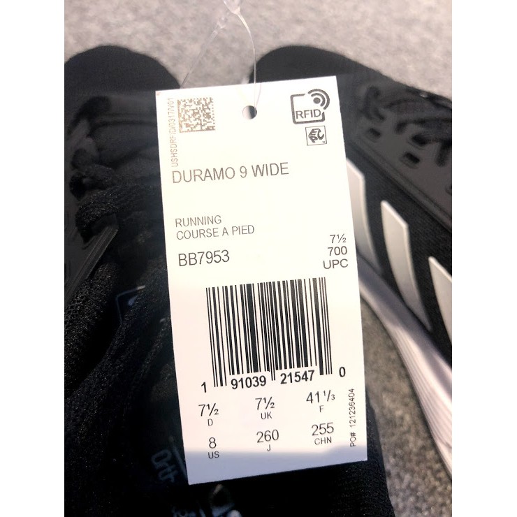 Giày Adidas Unisex Duramo 9 Wide White Black 8 US