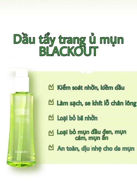 Dầu tẩy trang KÍCH Ủ MỤN ĐẦU ĐEN 3 in1 Glammedi Black Out Cleansing Oil