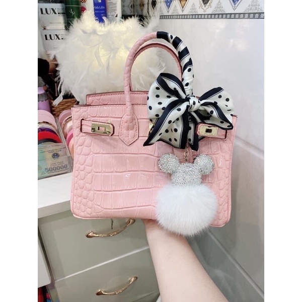 M3203 TÚI HM SIÊU ĐEP DA BÓNG MÀU HỒNG size 20 25 TẶNG kèm khăn quấn túi