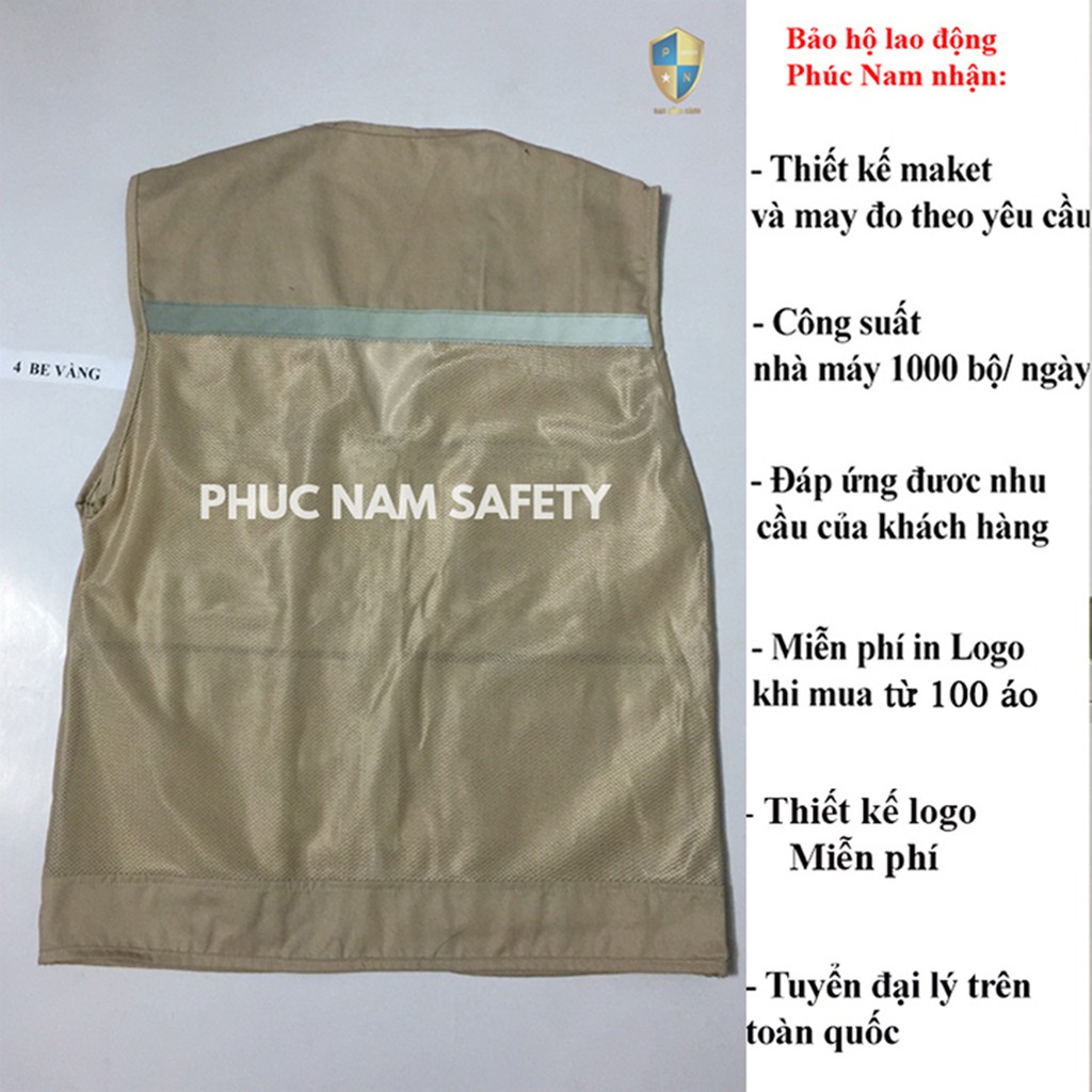 Áo bảo ghi lê phản quang màu be vàng , áo ghi lê, đồng phục kỹ sư, BHLĐ Phúc Nam