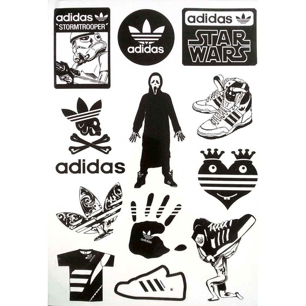 Tấm sticker dán chủ đề ADIDAS ĐEN TRẮNG ( kích thước 18.5cm x 27cm )