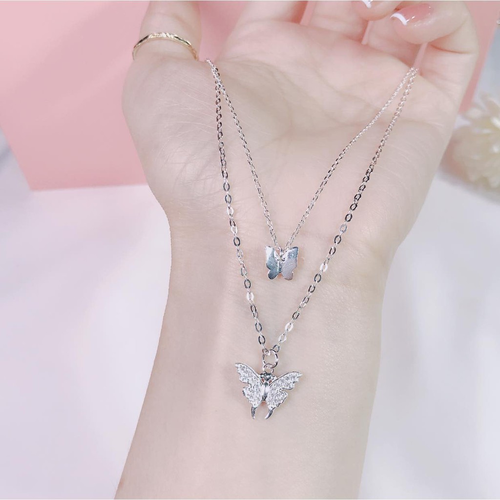 dây chuyền nữ , bạc 925 , dấy chuyền bướm đôi , giá sale - ts tân bạc