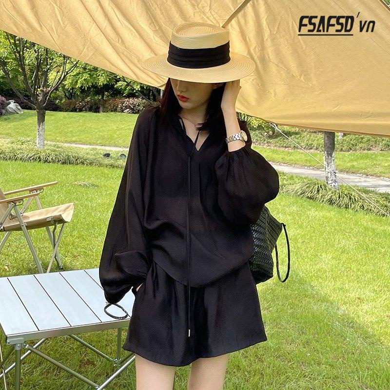 Set Áo Sơ Mi Tay Dài Và Quần Short Thời Trang Phong Cách Cho Nữ