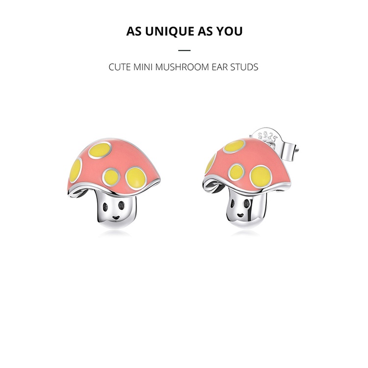 Đôi bông tai BAMOER SCE1336 bằng bạc 925 hình cây nấm mini đáng yêu dùng làm phụ kiện trang sức