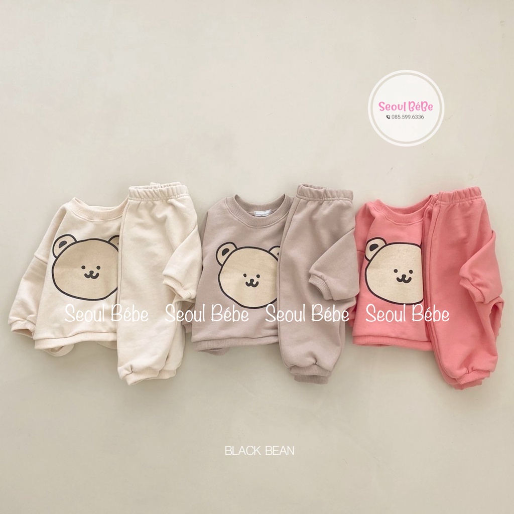 Bộ nỉ gấu Vanilla dài tay cho bé 8-22kg hãng Blackbean thu đông 2022