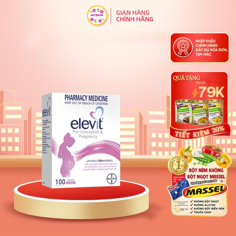 Thực phẩm bổ sung vitamin tổng hợp elevit cho bà bầu, hộp 100 viên - Healthy care quatangme
