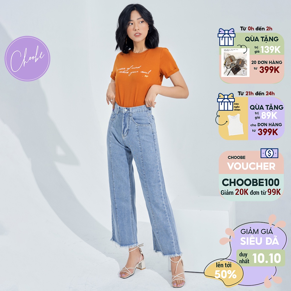 Quần jean nữ Choobe ống rộng cạp cao bò suông phong cách thời trang Hàn Quốc QJ01 - Hàng nhập khẩu