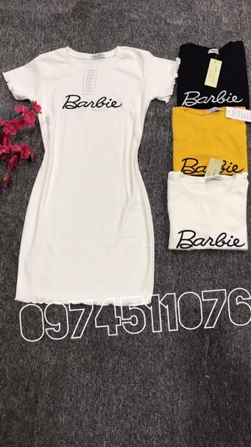 Váy đầm body nữ tay ngắn thêu chữ Barbie