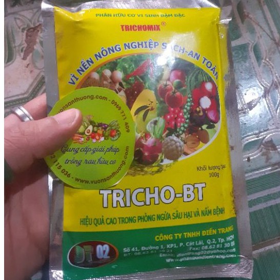 Phân Hữu Cơ Vi Sinh Đậm Đặc Tricho BT (Gói 100GR) , Phòng Ngừa Sâu Hại Và Nấm Nhờ Vi khuẩn Bt và Trichoderma