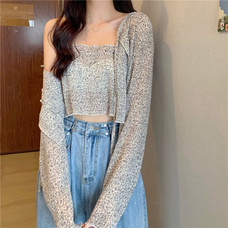 IELGY Áo sơ mi chiffon tay dài dáng rộng in họa tiết hoa phong cách Hàn Quốc thời trang cho nữ