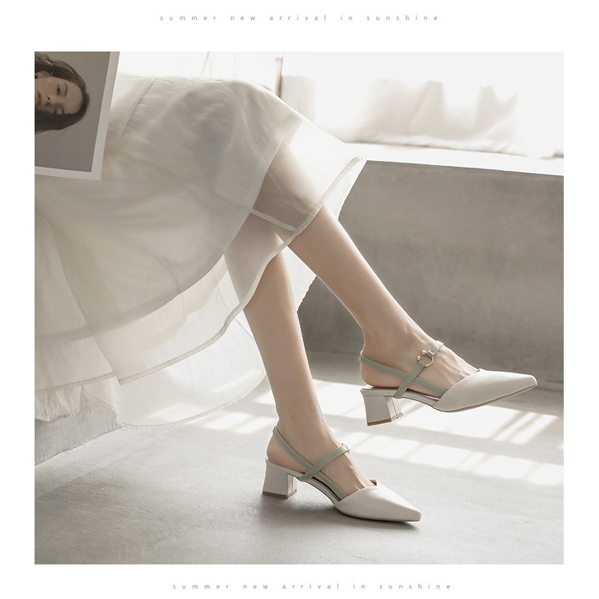 Giày cao gót phong cách Hàn Quốc gót thô 4cm màu trơn