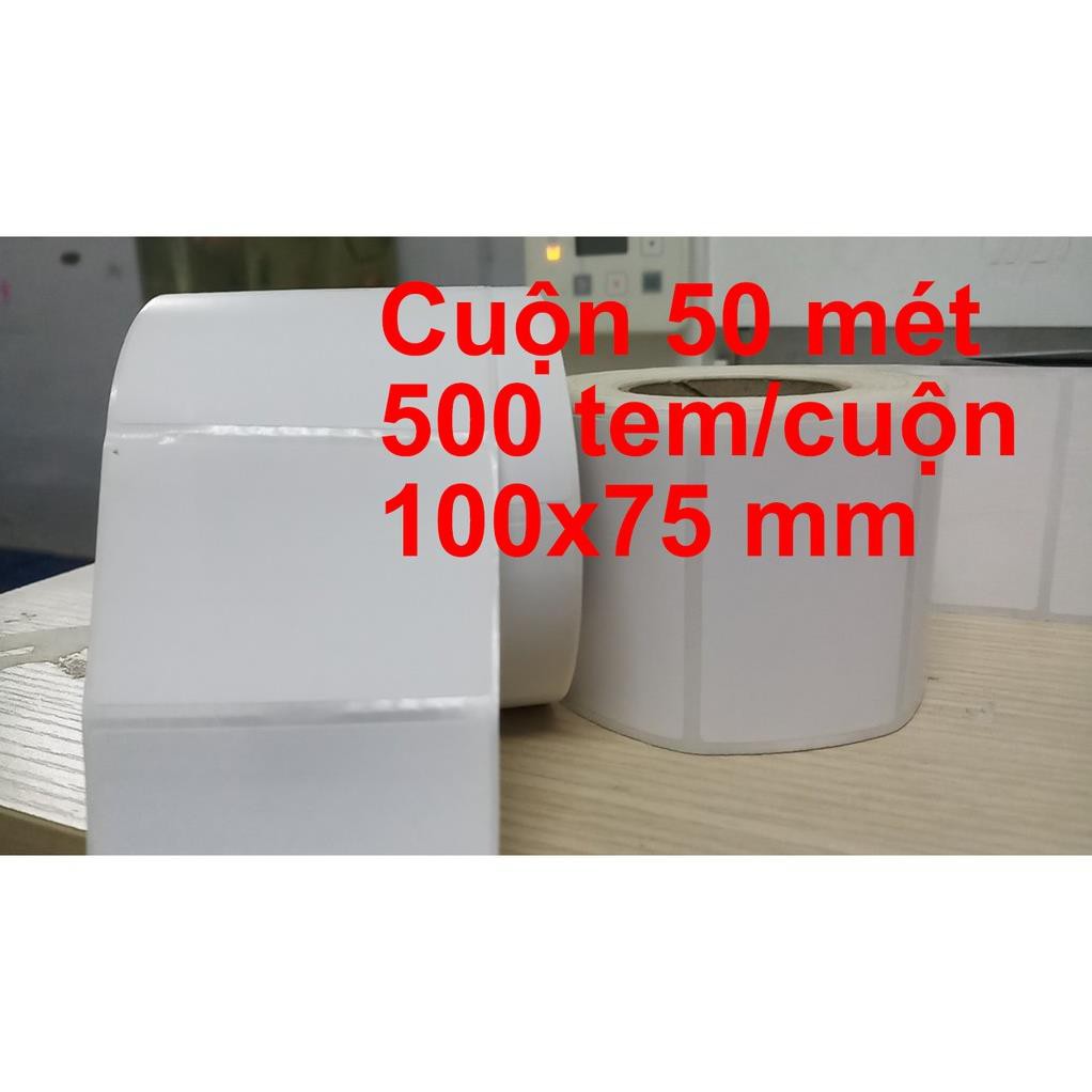 (XẢ KHO) Giấy in decal tem mã vạch cảm nhiệt trực tiếp máy nhiệt 100mm x 75 mm 50 mét 500 tờ 1 hàng