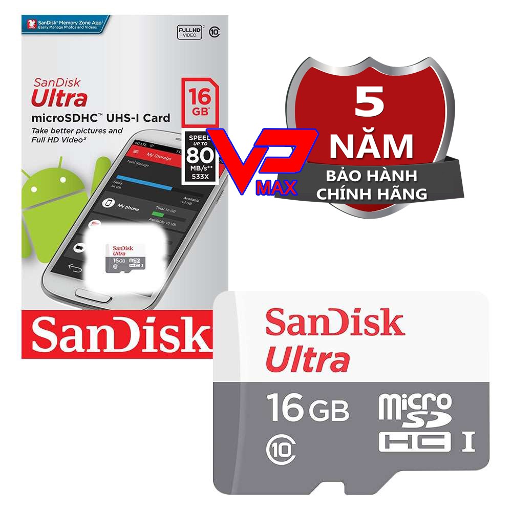 Thẻ nhớ Sandisk 16Gb class 10 - 80Mb bảo hành 5 năm