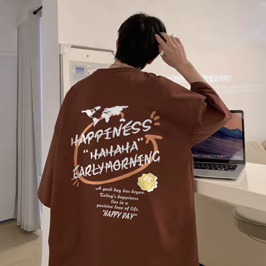 Áo phông tay lỡ HAPPIESS nam nữ unisex form rộng - áo thun cổ tròn vải tici co giãn không nhăn thoáng mát GIDI