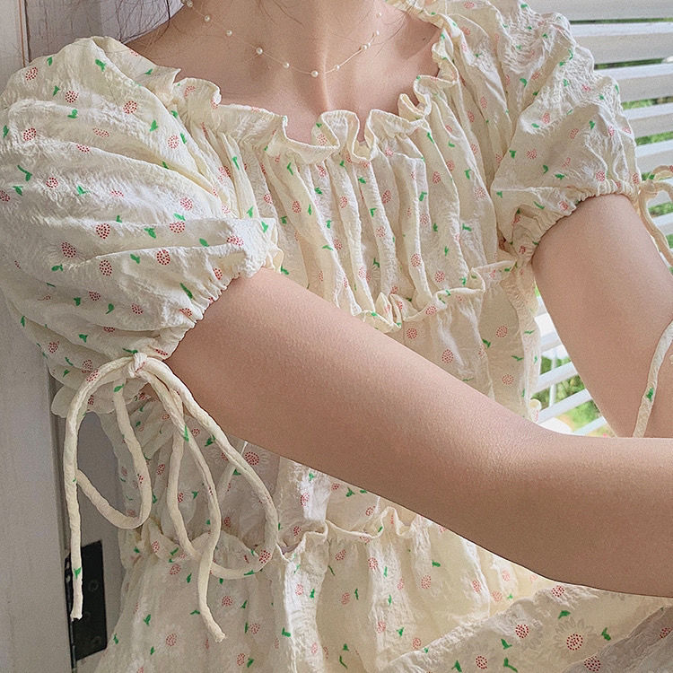 Đầm chữ A tay ngắn in hoa phong cách đáng yêu cho nữ