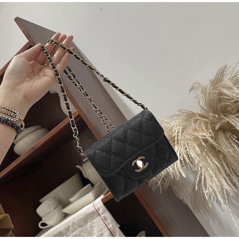 Túi ví nữ mini Linh Storeda sần có dây đeo chéo phong cách Hàn Quốc sz 13cm