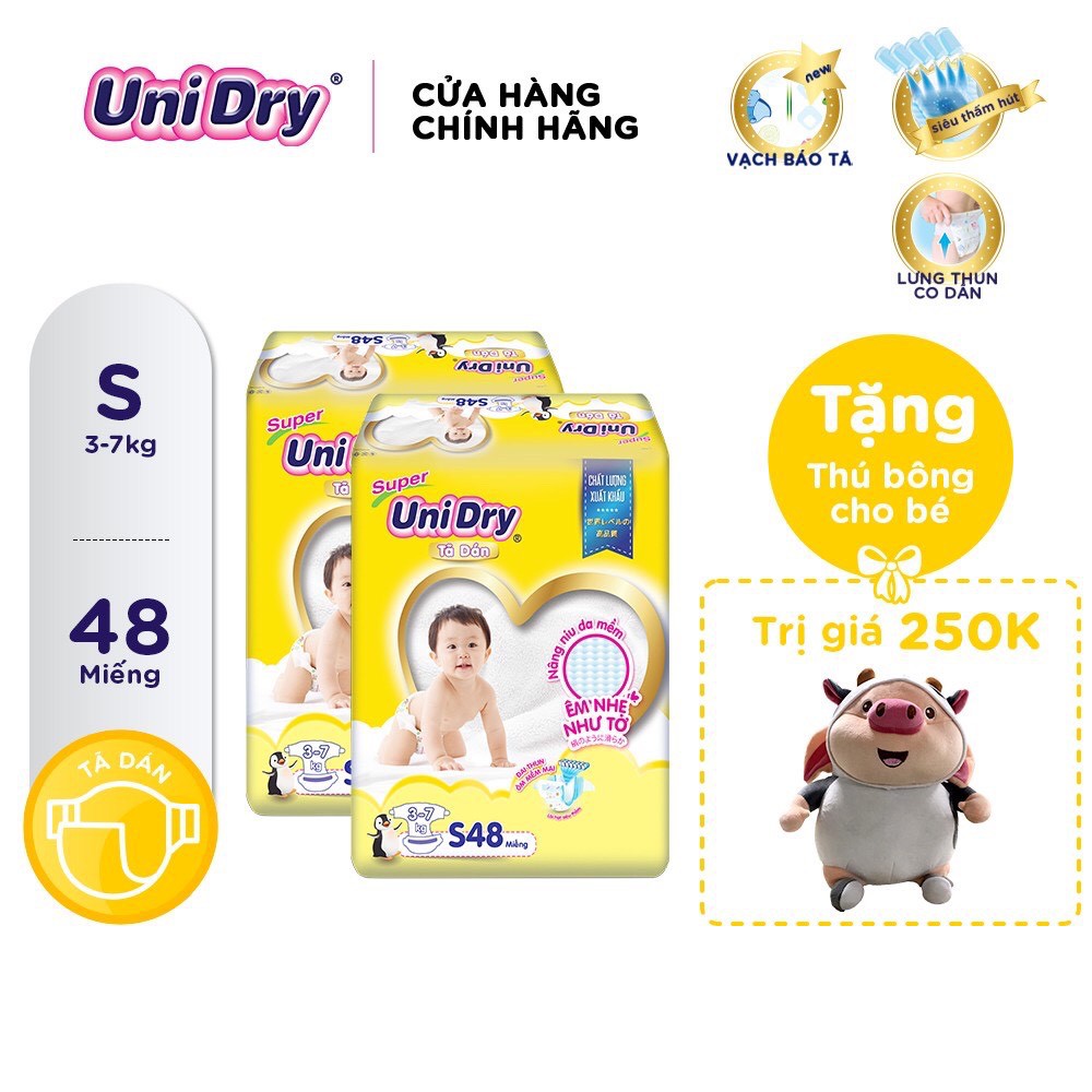 (TẶNG 1 CON nhím ú) khi mua 2 gói Tã Dán UniDry Super Gói Đại S48/ M42 /L38/XL34