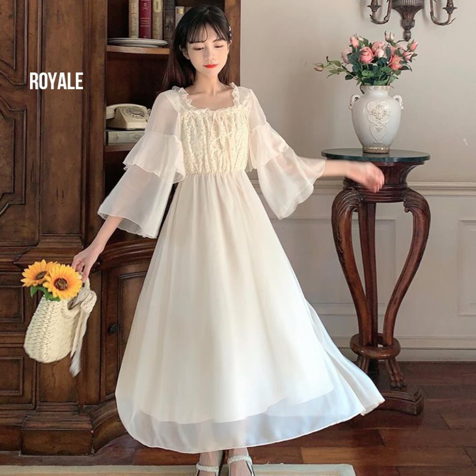 Váy Công Chúa Tay Dài Xòe Dáng Dài / Đầm Voan Tay Bồng Ulzzang Hàn Quốc Bánh Bèo Dễ Thương V00054  ྇