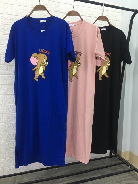 [damsuong]Váy suông COTTON in hình chuột JERRY dáng dài cổ tròn(không may túi hông) | BigBuy360 - bigbuy360.vn