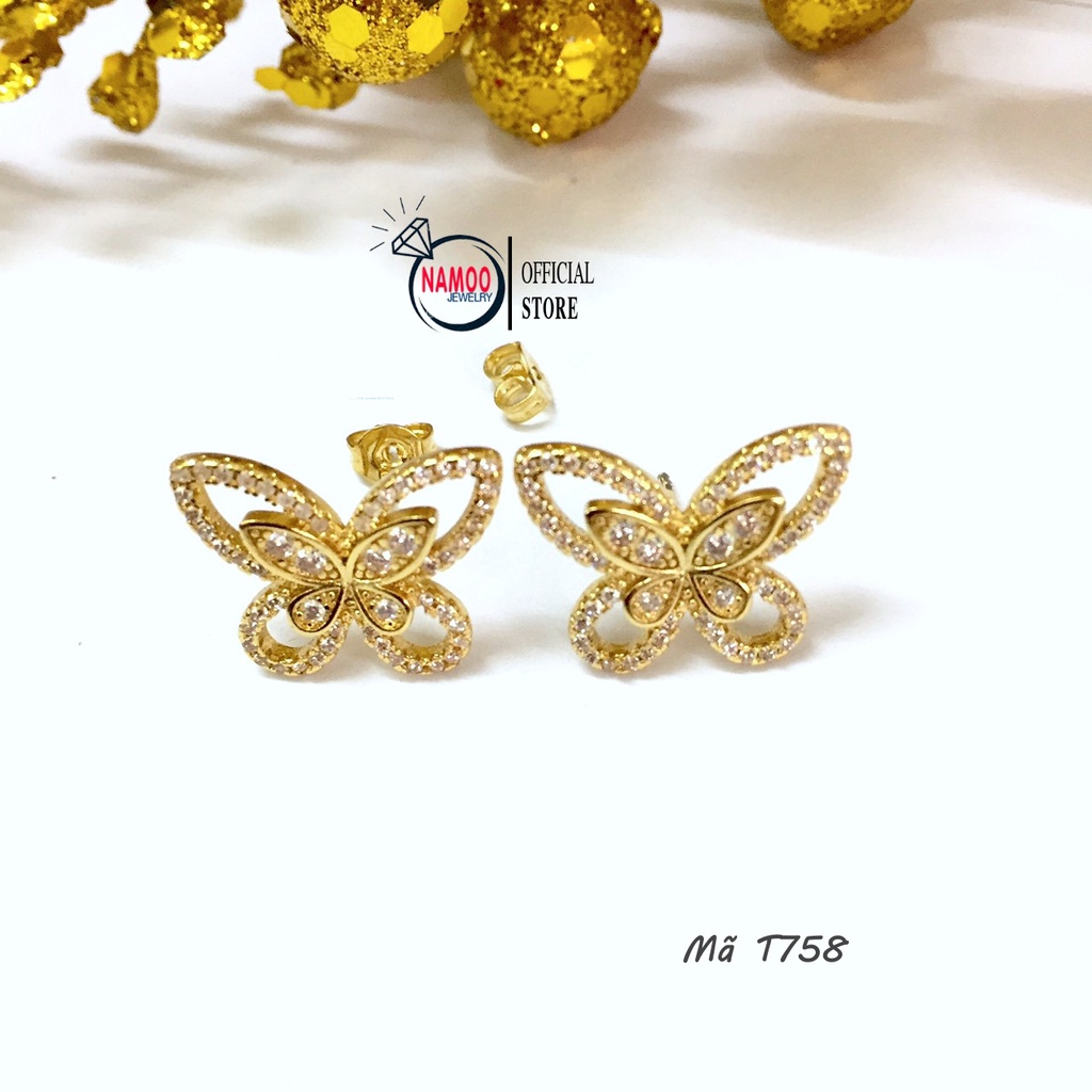 Khuyên Tai Nữ Lagerstroemia T758 Mạ Vàng Đính Đá Chuôi Nút Vặn