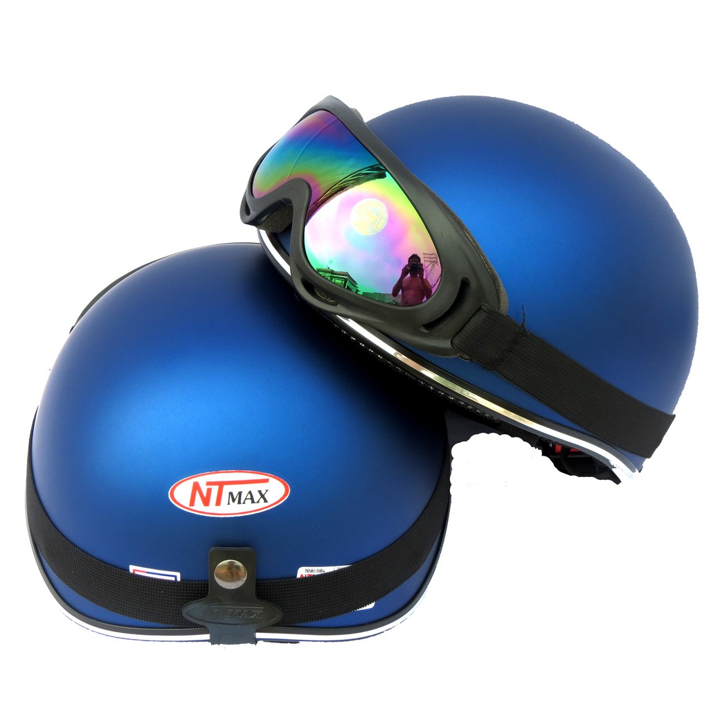 Mũ bảo hiểm 1/2 NTMAX xanh dương nhám + kính phi công hoặc kính uv400