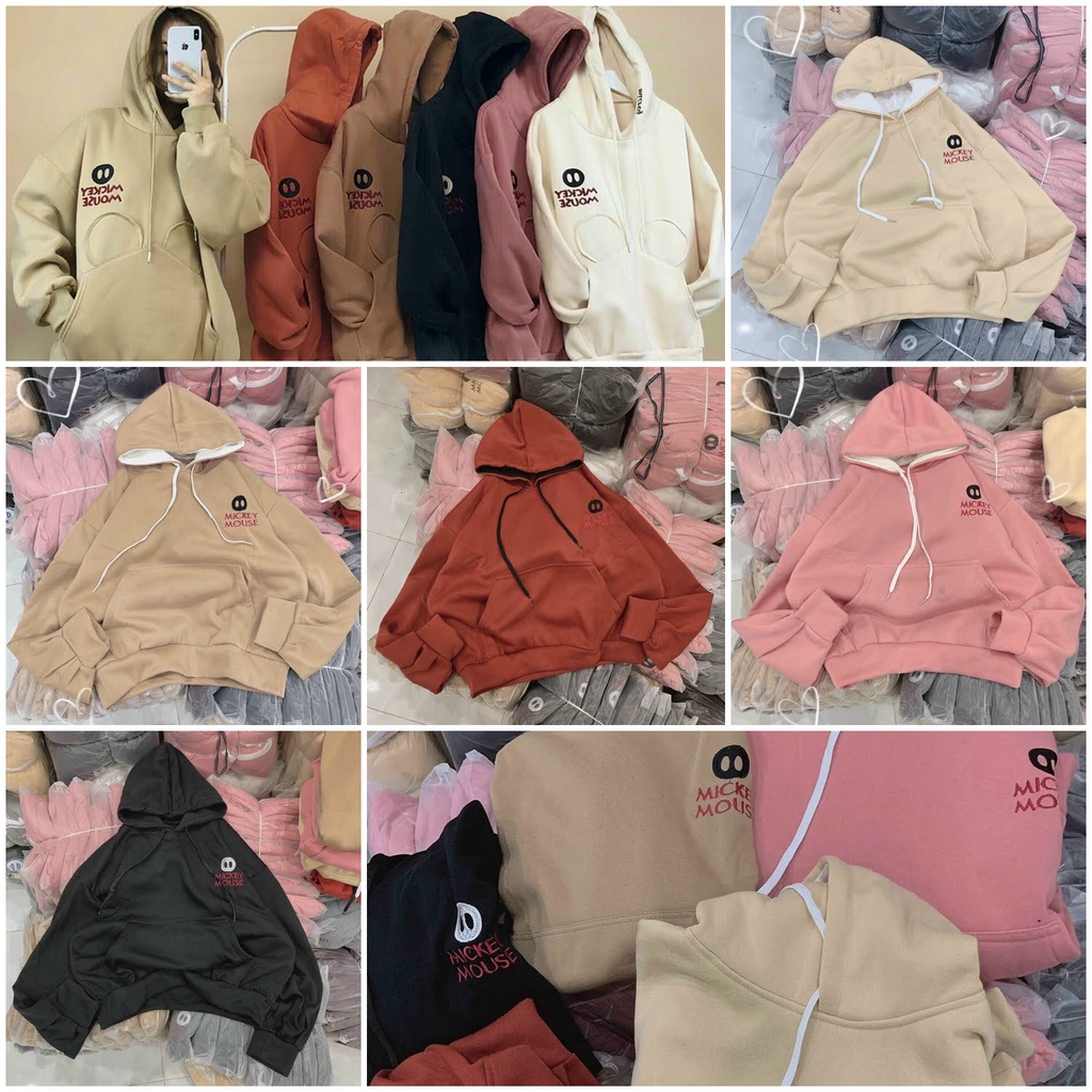 Áo khoác nam nữ nỉ ngoại hoodie tay dơi thêu mickey mouse